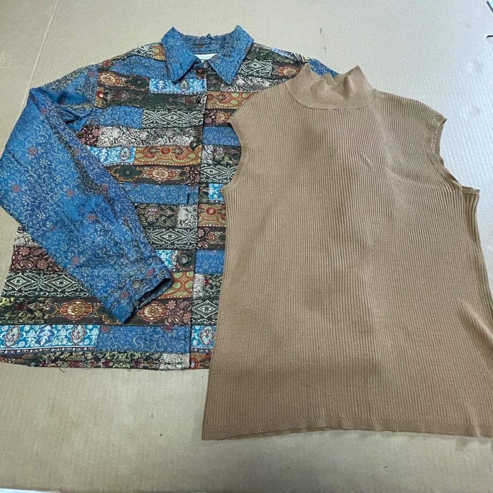 Coldwater Creek Patchwork Tapestry Jacket Silk Blend Mock Neck Vest Set Women M